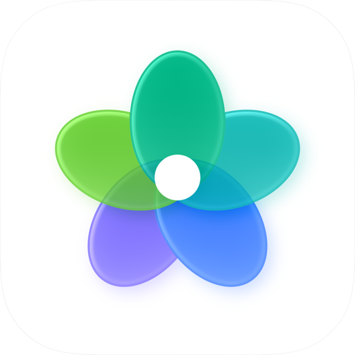 Ícono de la app Bloom: una flor de cinco pétalos en verde, turquesa, azul y violeta