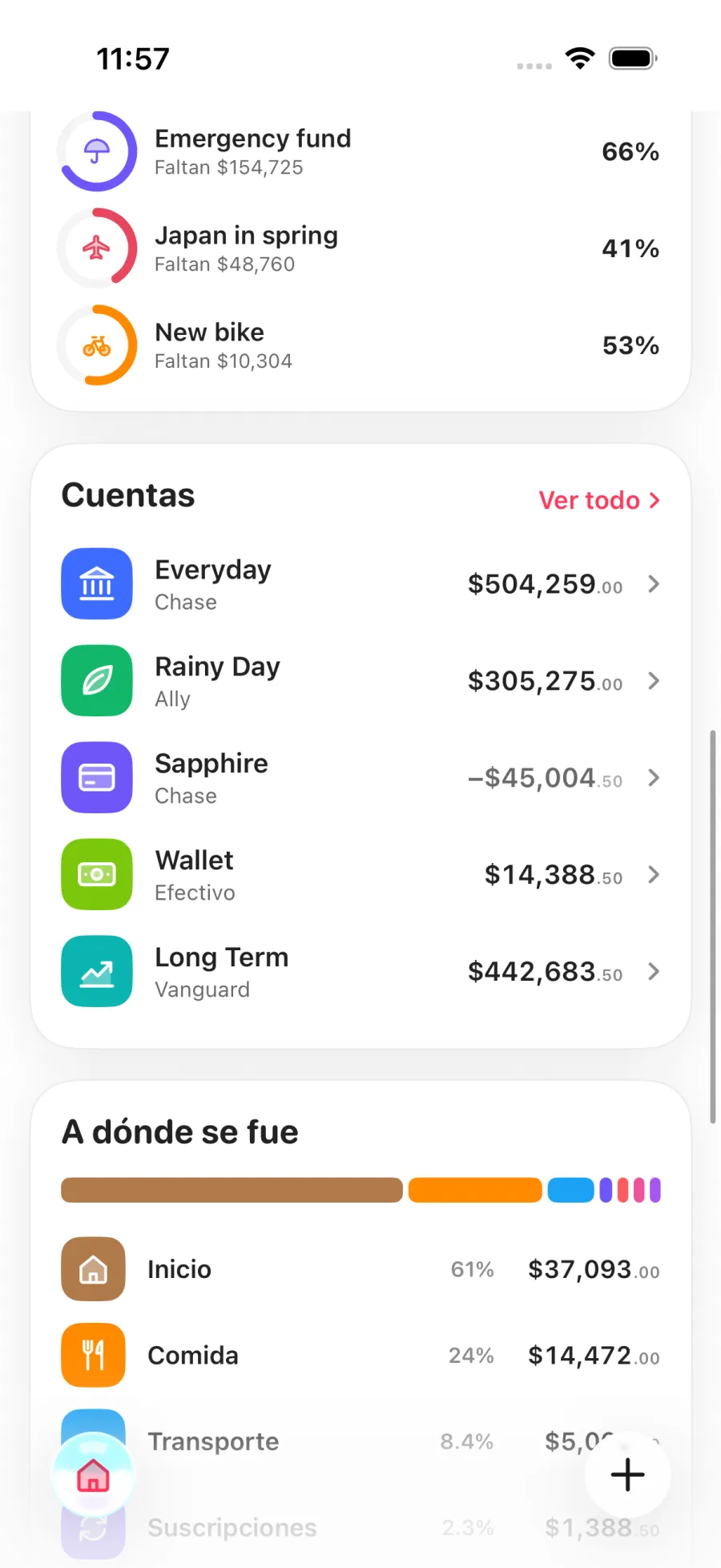 Resumen semanal y mensual: gastado contra ganado y metas de ahorro