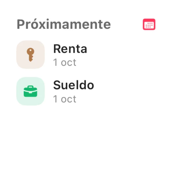 Widget pequeño de próximos pagos
