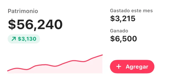 Widget mediano de Patrimonio con gráfica y botón Agregar